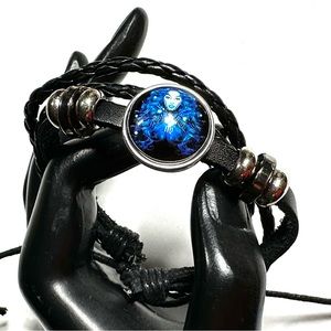 Horoscope Wrap Bracelet Virgo Braided Black Leather Astrology Blue Image